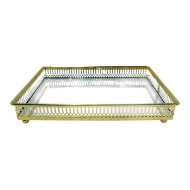 Bandeja 25x16x4,5cm Retangular Marrocai Em Ferro Com Espelho Cor Dourada